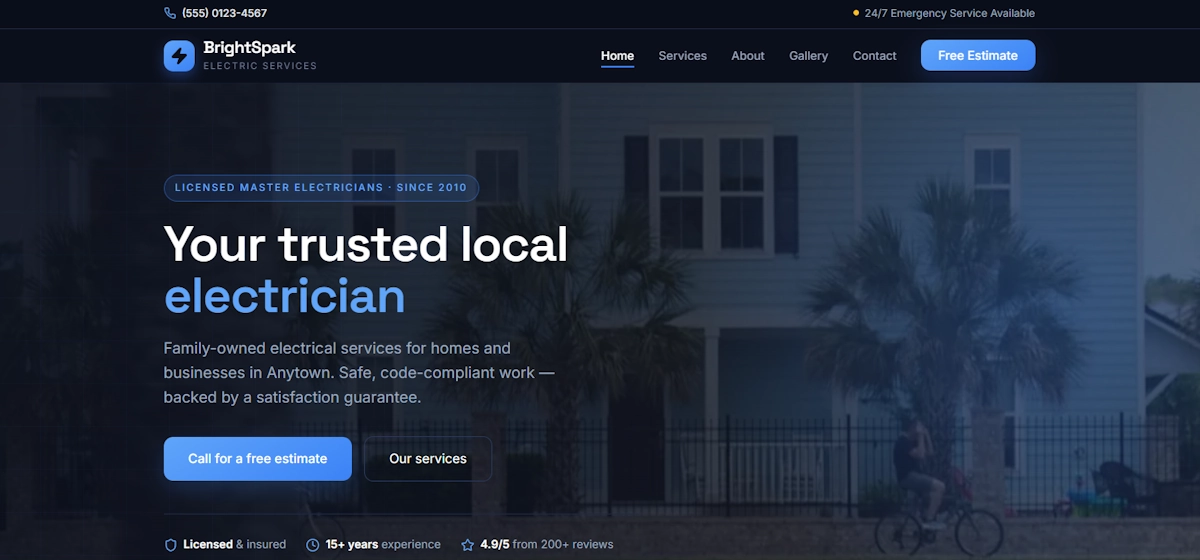 BrightSpark Electric Services website preview